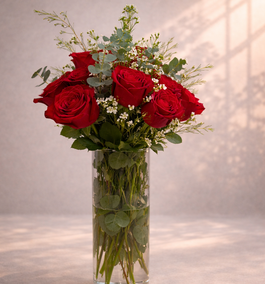 Romantic roses with vase